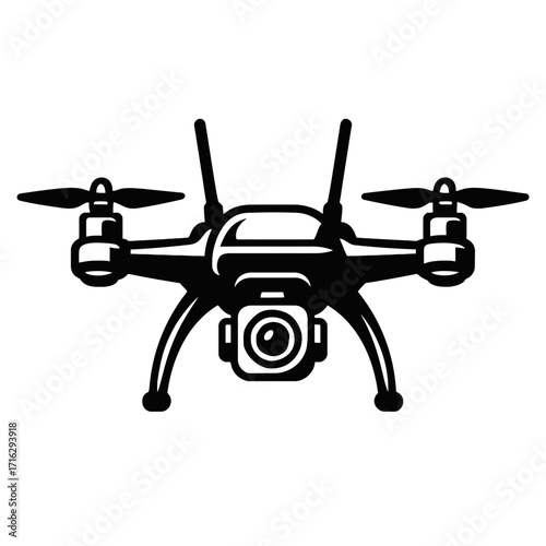 Professional Camera Drone Icon Vector Illustration for Aerial Photography, Videography, Surveillance, and Modern Technology Solutions. A high-tech quadcopter symbol for innovation, hobby, and commerci