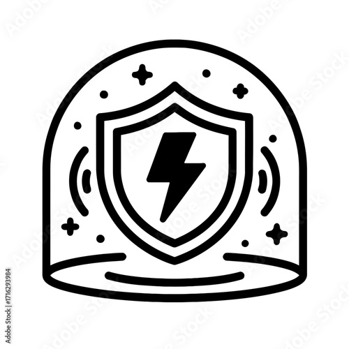 A powerful electric shield with a lightning bolt, enclosed in a protective dome, symbolizing robust digital security, advanced system protection, and fortified cybersecurity. This emblem signifies dat