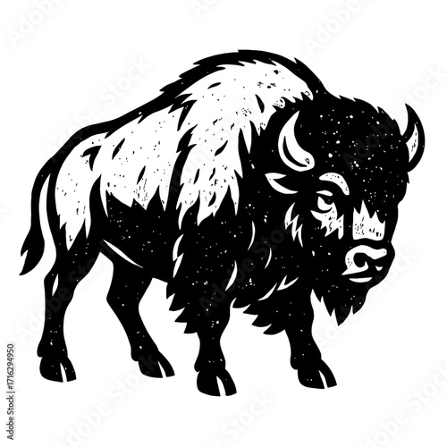 Wallpaper Mural Majestic American Bison Illustration with Rustic Distressed Texture – Iconic Wildlife Vector Art in Bold Black and White Style, Perfect for Vintage Designs, Western Themes, Nature-Inspired Graphics, a Torontodigital.ca