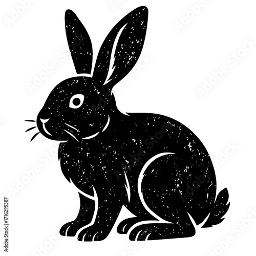 Stylish Black Rabbit Silhouette Graphic with Distressed Texture for Vintage and Grunge Designs, Perfect for Easter, Nature, or Animal-Themed Projects – A Unique Vector Illustration and Clip Art Resour
