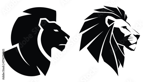 lion head silhouette, lion head illustration, dramatic lion head profile, abstract lion head icon, monochrome lion head emblem, stylized lion head graphic