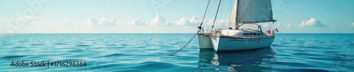 A sturdy anchor firmly secures a small sailboat to the seabed, preventing it from drifting in calm waters The anchor chain is taut, and the boat rests peacefully , security, sky