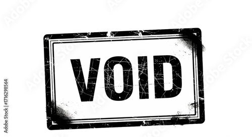 Grunge black rubber stamp impression with bold 'VOID' text, featuring a distressed texture and rough borders, isolated on white