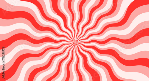 Abstract red and pink wavy sunburst background with a hypnotic radial starburst pattern