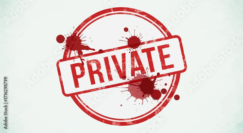 A grunge-style vector illustration of a red rubber stamp with the word Private and ink splatters