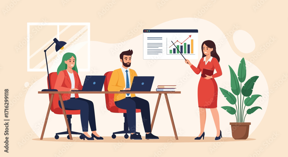 Fototapeta premium Team collaboration and data analysis in a modern office setting, with a focus on business strategy and growth