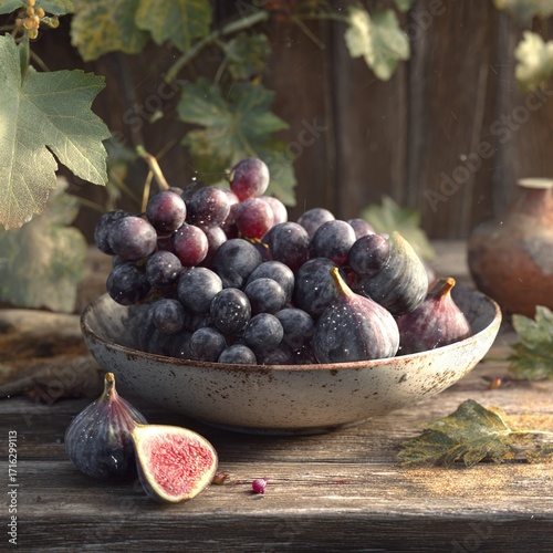 grapes on a wooden table