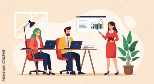 Team collaboration and data analysis in a modern office setting, with a focus on business strategy and growth