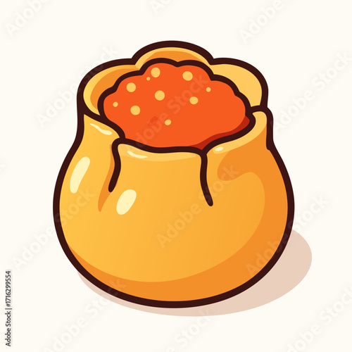 Cartoon illustration of a delicious-looking shumai dumpling.