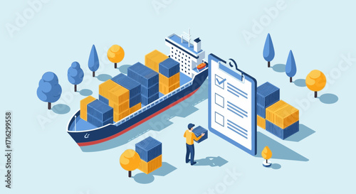 Optimized Global Freight Shipping and Supply Chain Operations with Cargo Vessel and Delivery Checklist
