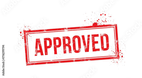 Official document approval stamp with bold red text and distressed grunge texture background for acceptance