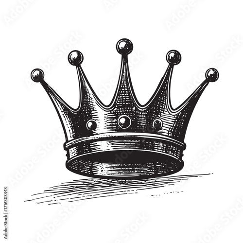Engraved Illustration of crown with Detailed Line Work and Shading