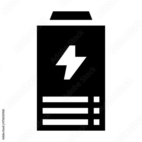 Icono de batería con rayo. Energía, carga y electricidad. Ilustración vectorial