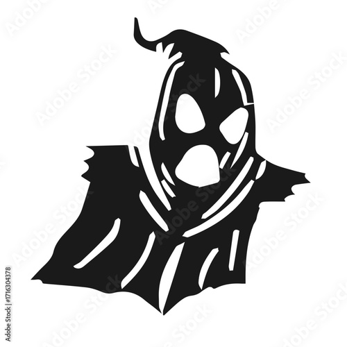 Silhouette Creepy Ghost Character Illustration with Torn Edges for Halloween