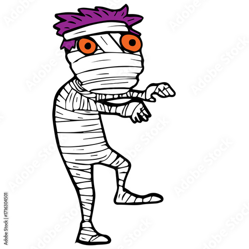 Funny Cartoon Style Mummy Character Illustration for Halloween Celebration Theme