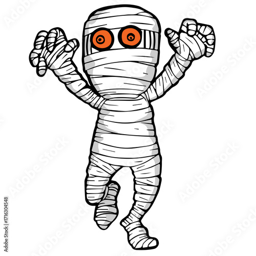 Cartoon Style Full Body Mummy Character Creepy Halloween Illustration