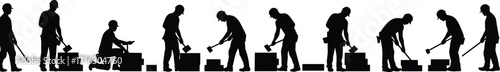 silhouette, worker, hammer, block, tool, strike, build, assemble, construct, labor, job, task, repair, manual, vector, black, icon, design, hardware, worksite