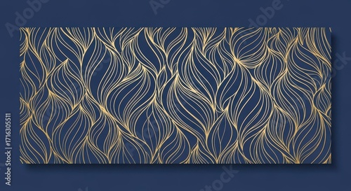 Abstract Navy Gold Leaf Pattern Decorative Background