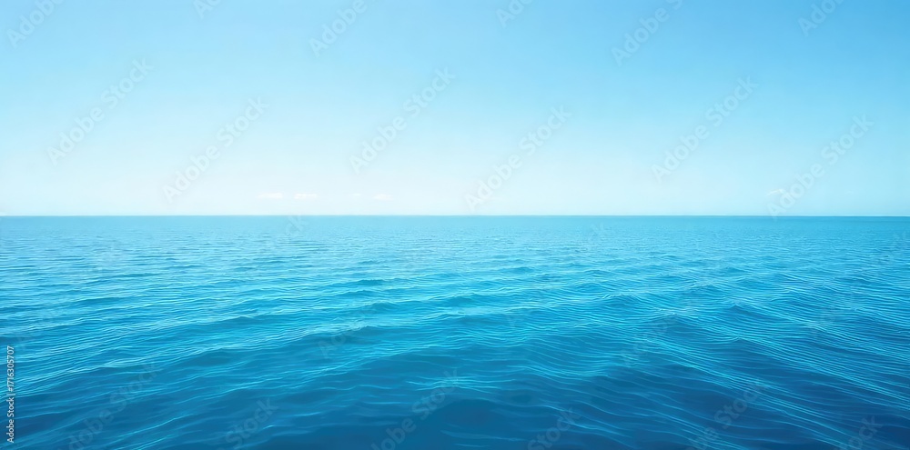Fototapeta premium Vast, tranquil ocean stretching to the hazy horizon line under a clear blue sky Perfect for travel, serenity, and nature themes A calming seascape image , nature, sunlight