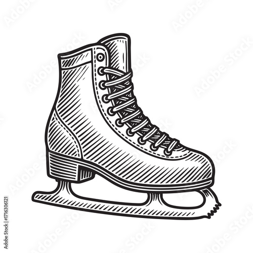 Detailed Engraving of Ice skating shoe 