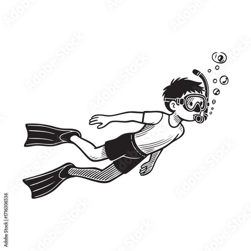 Antique engraved illustration from Scuba diving 	Vector black vintage engraving isolated on white