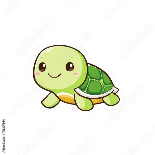 Cute Baby Turtle with Happy Face in Kawaii Style for Playful and Cheerful Illustrations