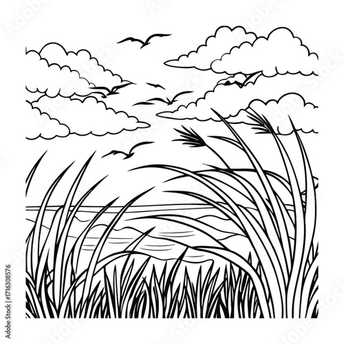 Seabreeze kids line art t shirt design silhouette and vector, detailed illustration perfect for relaxation and stress relief, ideal for coloring books or printable art therapy.