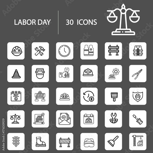 30 labor day outline icons pack vector illustration