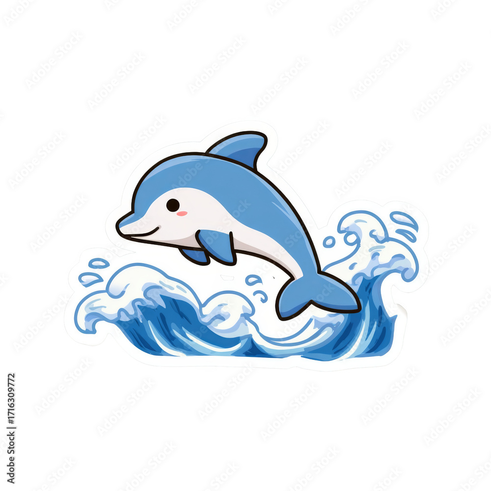 Obraz premium Adorable Dolphin Jumping in Waves Illustration with Cute Art Style