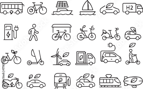 Sustainable Transportation Icons EcoFriendly Vehicles and Transit