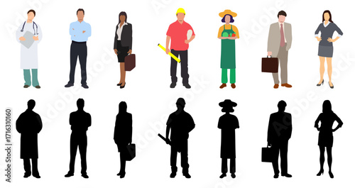 People group different job and occupations character vector design and silhouette. Labor Day.