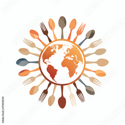 World Surrounded by Forks and Spoons – Global Food Concept Vector Illustration