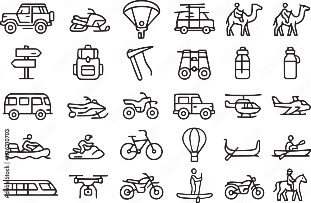 Fototapeta premium Adventure and Transportation Icons 