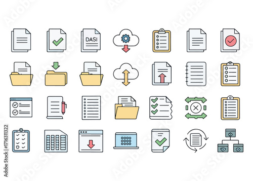 Data Management Icons Collection for Business and Technology Concepts Streamlining Workflow Processes and Document Organization Tools