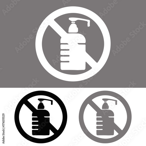 No hand sanitizer allowed symbol in white black and gray color variations vector 