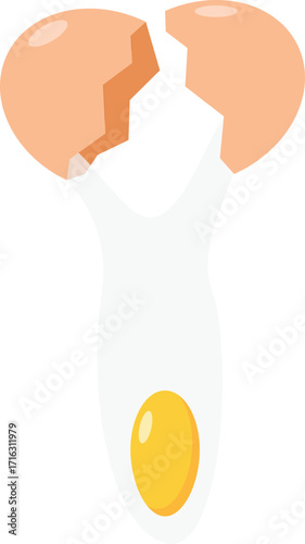 Cracked Raw Egg Falling Flat Illustration. Clean Icon Design Element on Isolated White Background