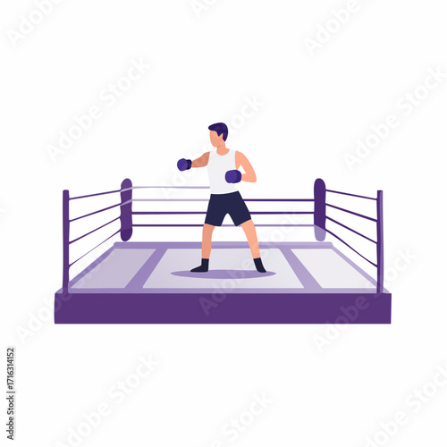 Boxer Training in Boxing Ring – Sport Vector Illustration