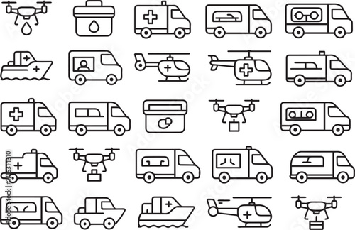 Emergency Medical Services Line Art Icons Collection