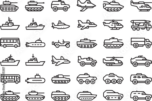 Military Vehicles Icons Set vector 