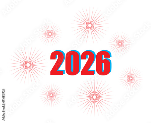 Vector illustration of the new year's number 2026 with sparkling lights surrounding it. This icon is to celebrate the new year 2026.