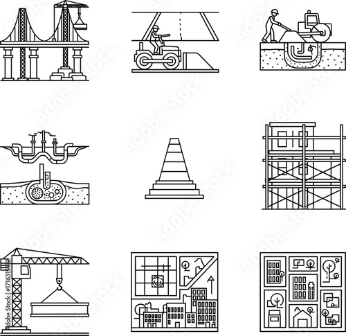 Urban Development Line Art Icon SetUrban Development Line Art Icon Set