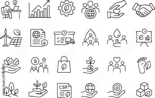 Sustainability and Social Responsibility Icon Set