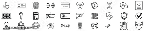 Security & Biometrics Vector Icon Set, 30 Vector Icons for Cybersecurity & ID, Fingerprint & Face ID Graphics PNG for Web/Apps
