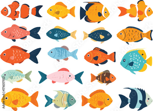 Colorful Cartoon Fish Collection Vector