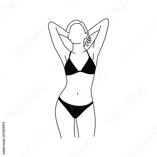 Minimalist line drawing illustration of a woman in bikini vector graphic for scalable eps design silhouette vector illustration white background