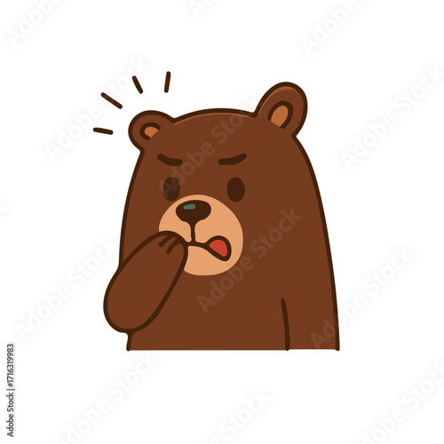 Cute bear cartoon surprised expression. Adorable brown bear animal worried face. Funny bear mascot shocked illustration.