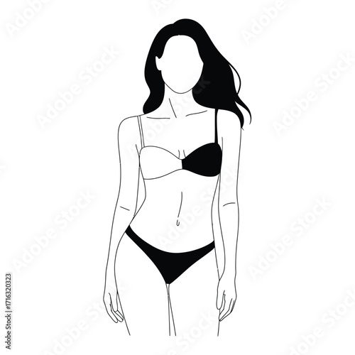 Minimalist vector line drawing of a woman in bikini scalable illustration eps icon for design silhouette vector illustration white background
