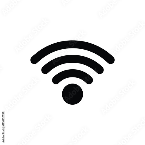Simple black and white wi-fi signal icon vector graphic for digital connectivity and wireless networks silhouette vector illustration white background