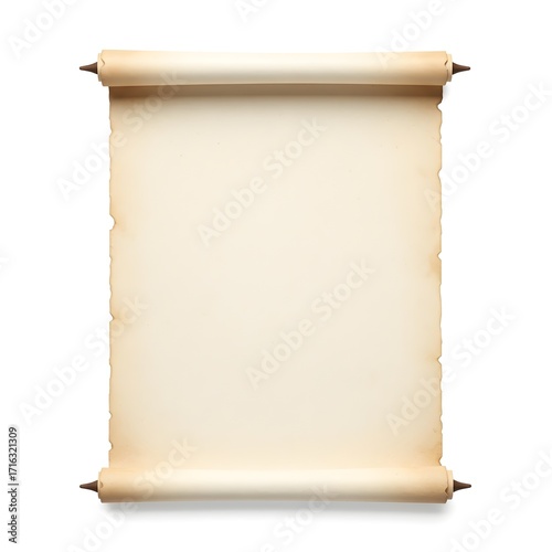 Rolled vintage paper sheet with old aesthetic texture, isolated on white background. Perfect for posters, certificates, invitations, and classic retro designs