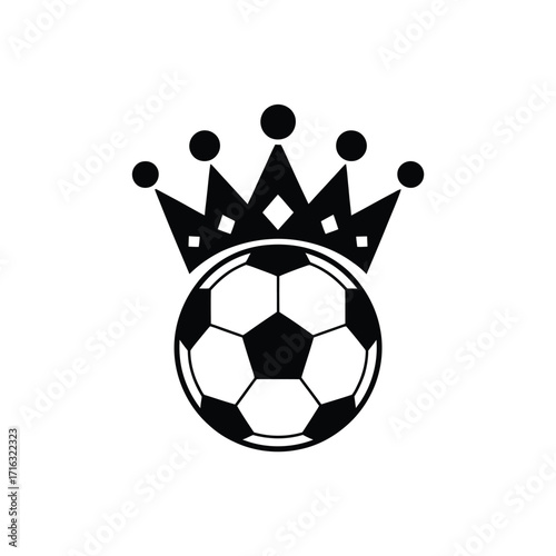 Soccer ball with crown vector graphic for sports branding and championship themes silhouette vector illustration white background